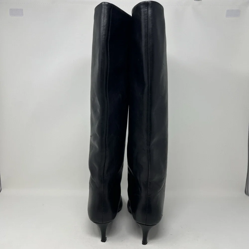 Free People Kiki Knee High Kitten Heel Boots Womens Size 7 Black Leather Pull On